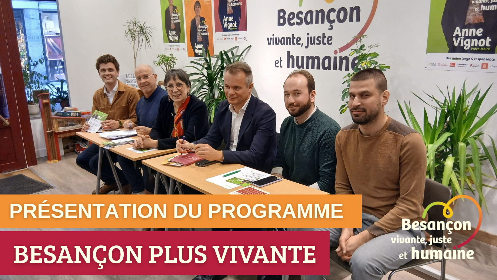 table de présentation à la presse du programme de l'équipe d'Anne Vignot, autour d'Anne Vignot avec Jean Sébastien Leuba, Anthony Poulin, Jérémy Jeanvoine, Hasni Alem et